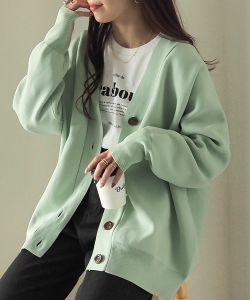 Riberry（リベリー）の「スポンジニットカーディガン（カーディガン/ボレロ・レディース・グレー/ミント/オフホワイト/ブラック・MEDIUM）」の4枚目の写真