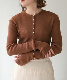 HER CLOSET | 【shemoshelly】WEB限定ヘンリーネックフィンガーホールシアーリブニット(ニット/セーター)