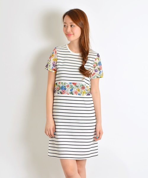 Khaju（カージュ）の「Khaju:フラワーレース×ボーダーワンピース□（ワンピース・レディース・ホワイト/グレー/ネイビー・ONE SIZE）」の2枚目の写真