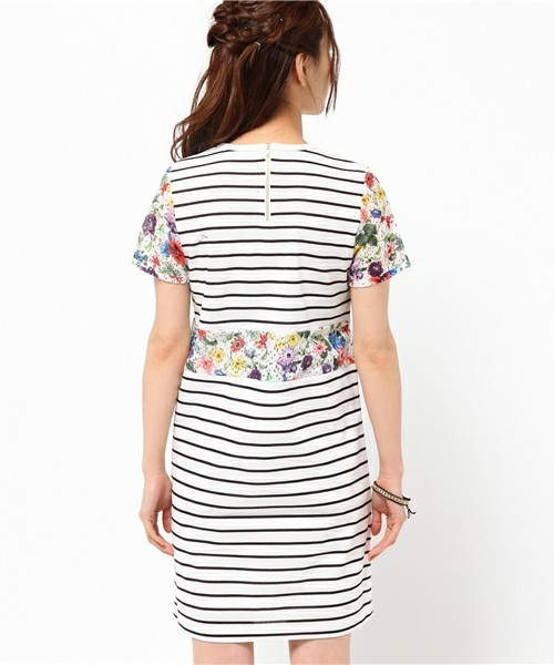 Khaju（カージュ）の「Khaju:フラワーレース×ボーダーワンピース□（ワンピース・レディース・ホワイト/グレー/ネイビー・ONE SIZE）」の5枚目の写真