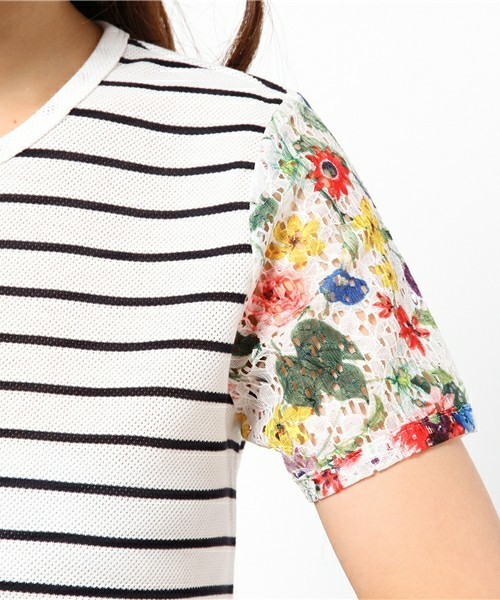 Khaju（カージュ）の「Khaju:フラワーレース×ボーダーワンピース□（ワンピース・レディース・ホワイト/グレー/ネイビー・ONE SIZE）」の8枚目の写真