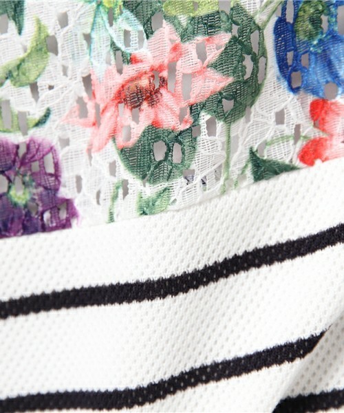 Khaju（カージュ）の「Khaju:フラワーレース×ボーダーワンピース□（ワンピース・レディース・ホワイト/グレー/ネイビー・ONE SIZE）」の11枚目の写真