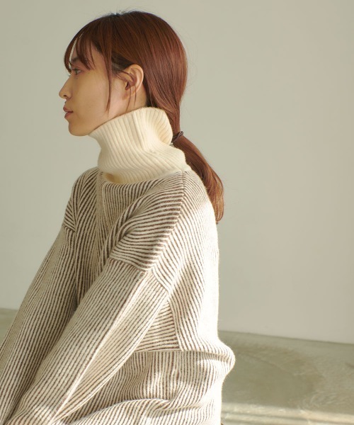 marjour(マージュール)の「STRIPE TURTLE KNIT ONEPIECE(ワンピース・レディース・モカ・M)」の5枚目の写真