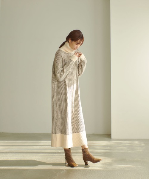 marjour(マージュール)の「STRIPE TURTLE KNIT ONEPIECE(ワンピース・レディース・モカ・M)」の6枚目の写真