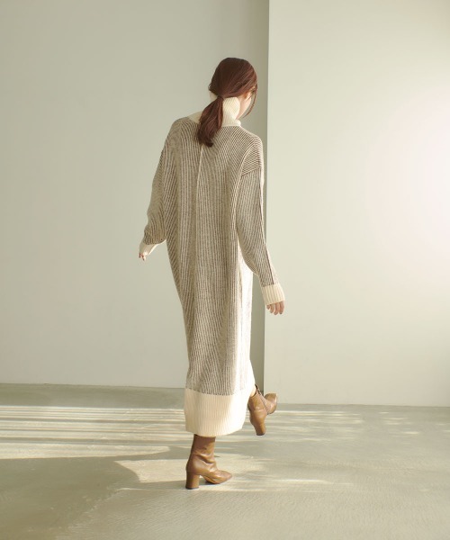 marjour(マージュール)の「STRIPE TURTLE KNIT ONEPIECE(ワンピース・レディース・モカ・M)」の7枚目の写真