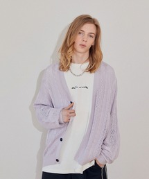 ケーブルクロシェ編みカーディガン