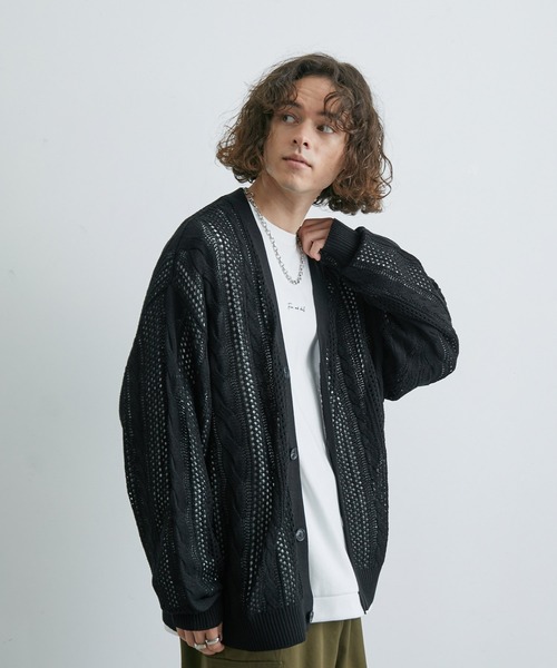 JUNRED(ジュンレッド)の「ケーブルクロシェ編みカーディガン(カーディガン/ボレロ・メンズ・ブラック/ラベンダー/グリーン・S/M/L)」の21枚目の写真