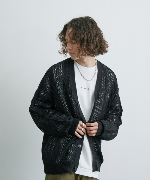 JUNRED(ジュンレッド)の「ケーブルクロシェ編みカーディガン(カーディガン/ボレロ・メンズ・ブラック/ラベンダー/グリーン・S/M/L)」の22枚目の写真