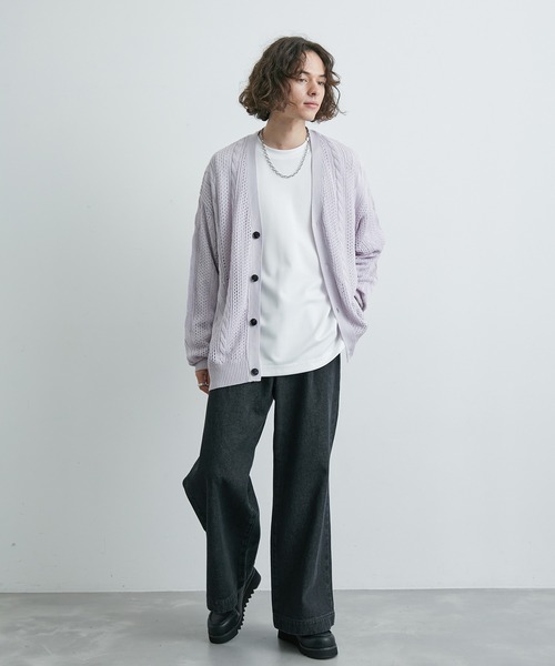 JUNRED(ジュンレッド)の「ケーブルクロシェ編みカーディガン(カーディガン/ボレロ・メンズ・ブラック/ラベンダー/グリーン・S/M/L)」の15枚目の写真