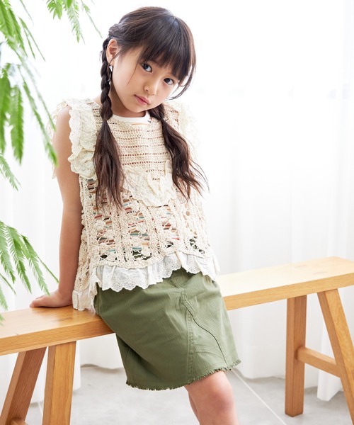 MAKE YOUR DAY(メイクユアデイ)の「かぎ編みニットベスト■90~140cm対応(ベスト・キッズ・アイボリー・S/M/L)」の4枚目の写真