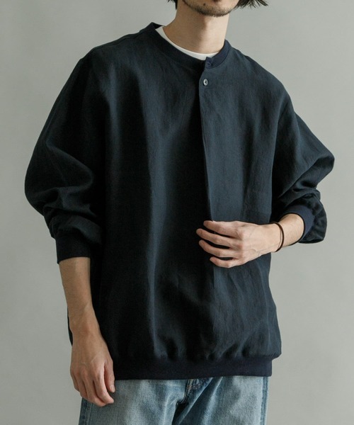 K ITO(ケーイトウ)の「K ITO 高密度-/60リネンプルオーバー(Tシャツ/カットソー・メンズ・ホワイト/ネイビー・2/3)」の6枚目の写真