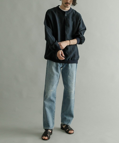 K ITO(ケーイトウ)の「K ITO 高密度-/60リネンプルオーバー(Tシャツ/カットソー・メンズ・ホワイト/ネイビー・2/3)」の7枚目の写真