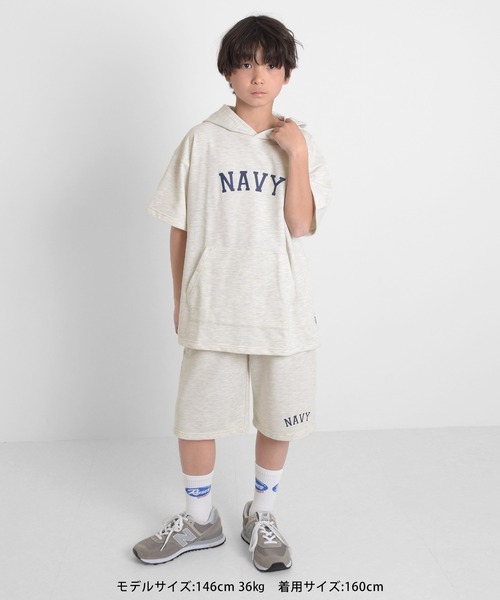 GLAZOS（グラソス）の「[ワイド]ミニ裏毛・カレッジプリントハーフパンツ【セットアップ対応】（その他パンツ・キッズ・ネイビー/オートミール・170cm/140cm/150cm/160cm）」の5枚目の写真