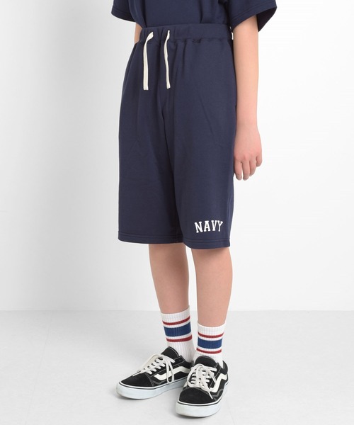 GLAZOS（グラソス）の「[ワイド]ミニ裏毛・カレッジプリントハーフパンツ【セットアップ対応】（その他パンツ・キッズ・ネイビー/オートミール・170cm/140cm/150cm/160cm）」の6枚目の写真