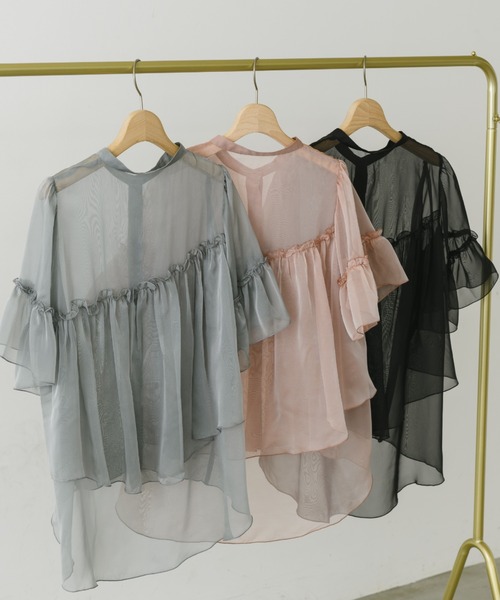 idem(イデム)の「back tiered chiffon blouse/ティアードフリルシフォンブラウス(シャツ/ブラウス・レディース・ピンク/ブルー/ブラック・FREE)」の18枚目の写真