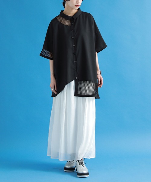 kOhAKU(コハク)の「『メッシュ切替アシメデザインシャツ』(シャツ/ブラウス・レディース・ブラック/オフホワイト・FREE)」の5枚目の写真