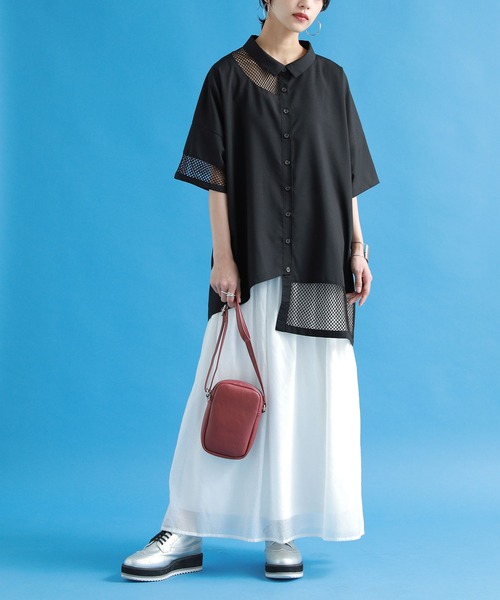 kOhAKU(コハク)の「『メッシュ切替アシメデザインシャツ』(シャツ/ブラウス・レディース・ブラック/オフホワイト・FREE)」の8枚目の写真