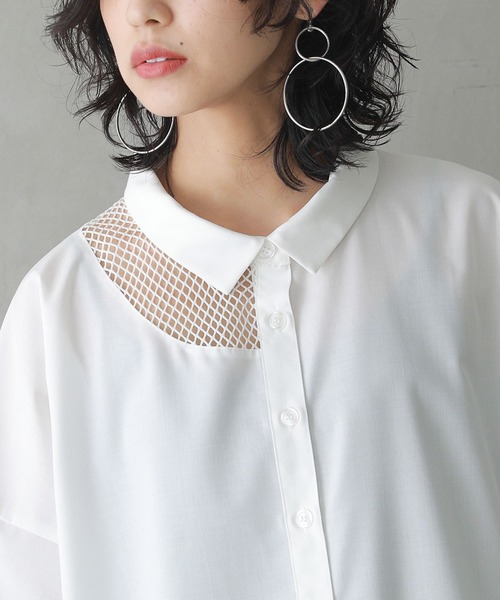 kOhAKU(コハク)の「『メッシュ切替アシメデザインシャツ』(シャツ/ブラウス・レディース・ブラック/オフホワイト・FREE)」の10枚目の写真