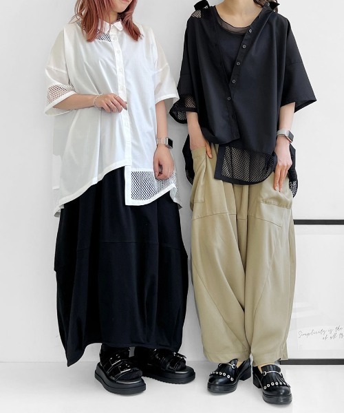 kOhAKU(コハク)の「『メッシュ切替アシメデザインシャツ』(シャツ/ブラウス・レディース・ブラック/オフホワイト・FREE)」の13枚目の写真