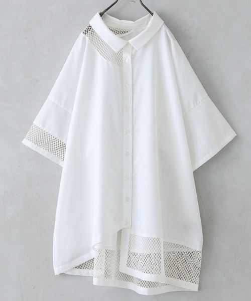 kOhAKU(コハク)の「メッシュ切替アシメデザインシャツ(シャツ/ブラウス・レディース・ブラック/オフホワイト・FREE)」の22枚目の写真