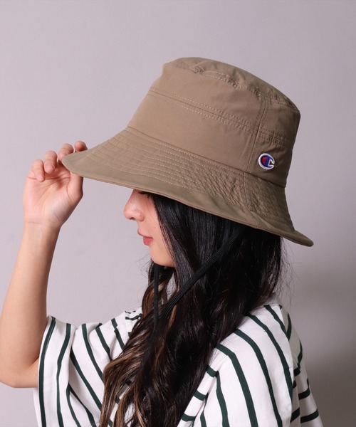 Champion(チャンピオン)の「(LF)【Champion】ブランド ワッペン あご紐付き タフタハット(ハット・レディース・モスグリーン/ネイビー/ブラック/グレイッシュベージュ・ONE SIZE)」の14枚目の写真