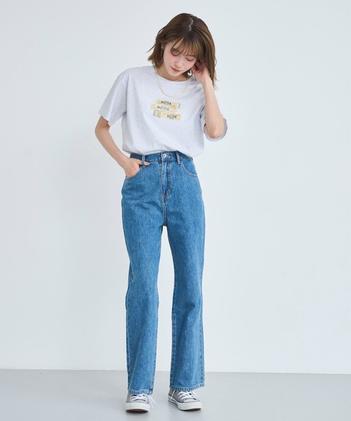 hinari セミフレアデニムパンツ ブルー xs セミフレアデニムパンツ（裾カット可能）（デニムパンツ