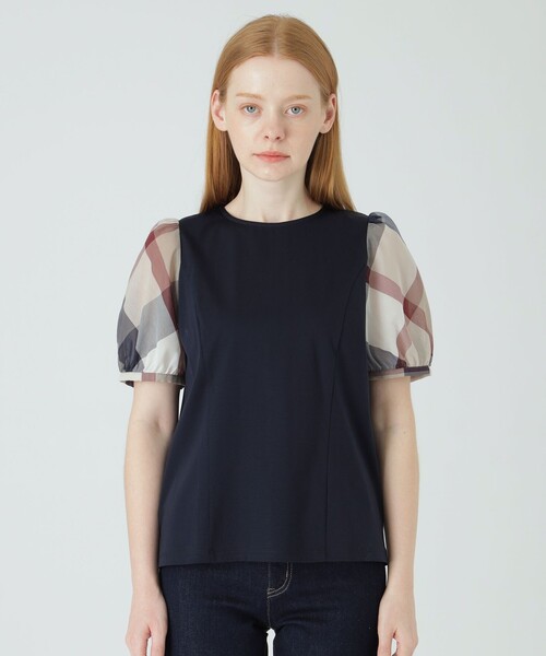 BLUE LABEL CRESTBRIDGE(ブルーレーベルクレストブリッジ)の「コットンスムースジャージートップス(Tシャツ/カットソー・レディース・ホワイト/ダークネイビー/ブルー系その他4・38)」の2枚目の写真