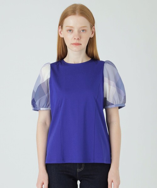 BLUE LABEL CRESTBRIDGE(ブルーレーベルクレストブリッジ)の「コットンスムースジャージートップス(Tシャツ/カットソー・レディース・ホワイト/ダークネイビー/ブルー系その他4・38)」の3枚目の写真