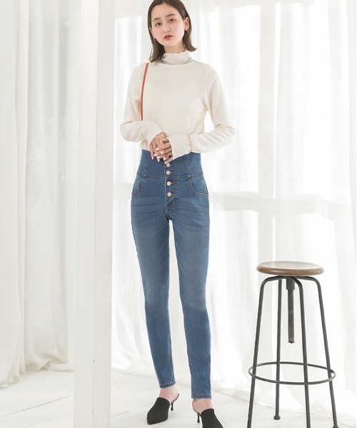 ad thie（アドティエ）の「ストレート ハイウエストスキニーパンツ（デニムパンツ・レディース・ダークブルー/ライトインディゴブルー/スカイブルー・LARGE/MEDIUM/SMALL）」の6枚目の写真