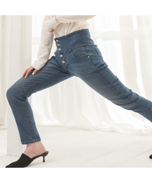ad thie（アドティエ）の「ストレート ハイウエストスキニーパンツ（デニムパンツ・レディース・ダークブルー/ライトインディゴブルー/スカイブルー・LARGE/MEDIUM/SMALL）」の8枚目の写真