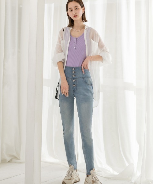 ad thie（アドティエ）の「ストレート ハイウエストスキニーパンツ（デニムパンツ・レディース・ダークブルー/ライトインディゴブルー/スカイブルー・LARGE/MEDIUM/SMALL）」の10枚目の写真