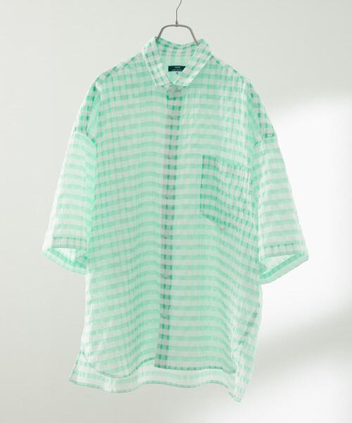 ITEMS URBANRESEARCH（アイテムズ アーバンリサーチ）の「シアサッカーチェック ショートスリーブシャツ（シャツ/ブラウス・メンズ・グリーン/ブラック/ブルー・LARGE/MEDIUM）」の3枚目の写真