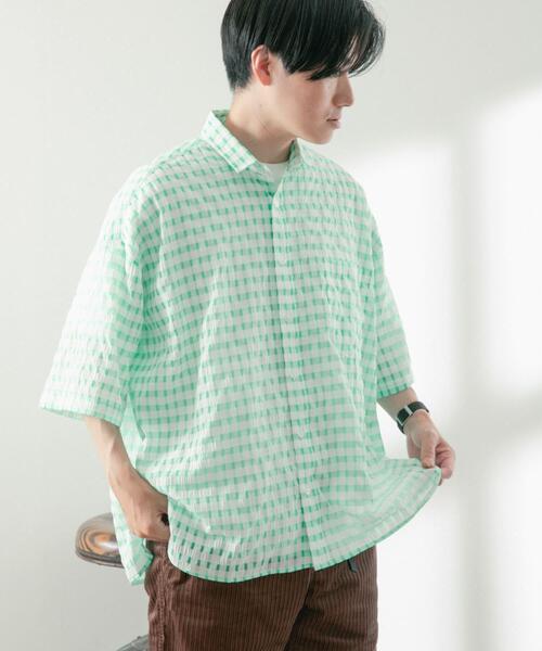 ITEMS URBANRESEARCH（アイテムズ アーバンリサーチ）の「シアサッカーチェック ショートスリーブシャツ（シャツ/ブラウス・メンズ・グリーン/ブラック/ブルー・LARGE/MEDIUM）」の6枚目の写真