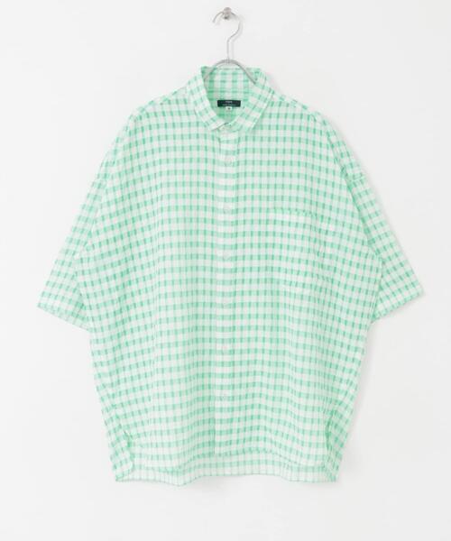 ITEMS URBANRESEARCH（アイテムズ アーバンリサーチ）の「シアサッカーチェック ショートスリーブシャツ（シャツ/ブラウス・メンズ・グリーン/ブラック/ブルー・LARGE/MEDIUM）」の8枚目の写真