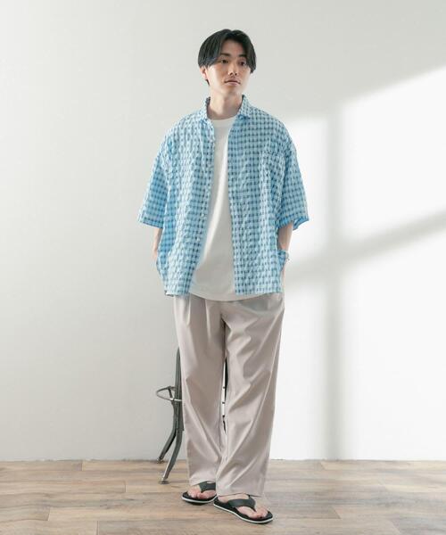 ITEMS URBANRESEARCH（アイテムズ アーバンリサーチ）の「シアサッカーチェック ショートスリーブシャツ（シャツ/ブラウス・メンズ・グリーン/ブラック/ブルー・LARGE/MEDIUM）」の14枚目の写真