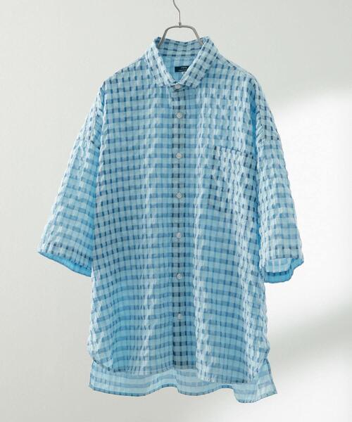 ITEMS URBANRESEARCH（アイテムズ アーバンリサーチ）の「シアサッカーチェック ショートスリーブシャツ（シャツ/ブラウス・メンズ・グリーン/ブラック/ブルー・LARGE/MEDIUM）」の15枚目の写真