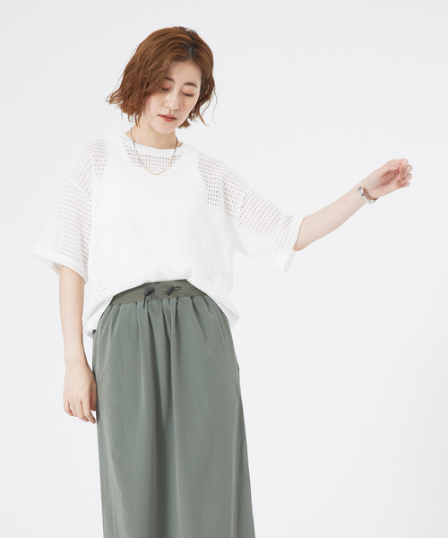 abahouse mavie（アバハウスマヴィ）の「【シアートップス】メッシュ半袖プルオーバー（Tシャツ/カットソー・レディース・ライム/ホワイト/ブラック/ブラウン・フリー）」の6枚目の写真