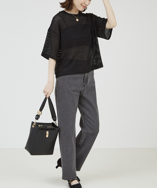 abahouse mavie（アバハウスマヴィ）の「【シアートップス】メッシュ半袖プルオーバー（Tシャツ/カットソー・レディース・ライム/ホワイト/ブラック/ブラウン・フリー）」の19枚目の写真