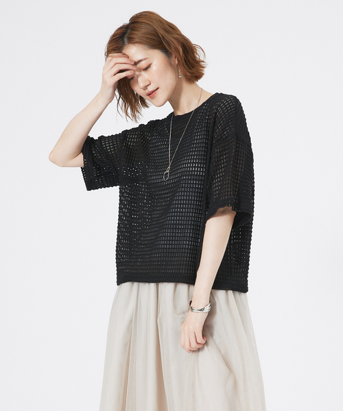 abahouse mavie（アバハウスマヴィ）の「【シアートップス】メッシュ半袖プルオーバー（Tシャツ/カットソー・レディース・ライム/ホワイト/ブラック/ブラウン・フリー）」の22枚目の写真