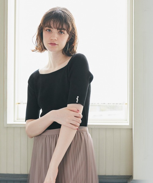 coca(coca)(コカ)の「袖パールスクエアニット(ニット/セーター・レディース・アイボリー/ブラック・M/L)」の10枚目の写真