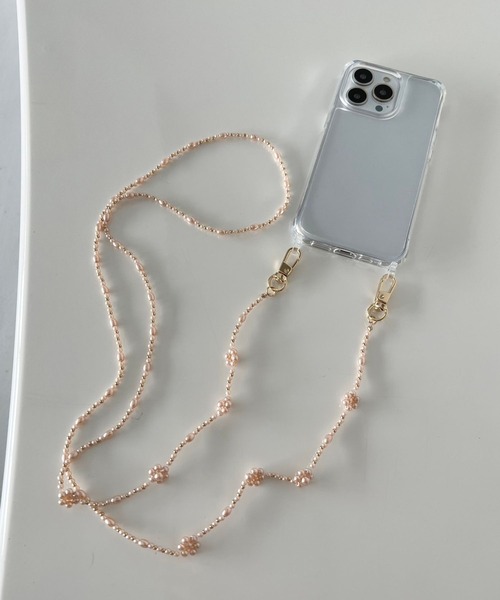 Me%（ミィパーセント）の「パールフラワーモバイルストラップ  972616（スマホグッズ・レディース・オフホワイト/ピンクゴールド・FREE）」の10枚目の写真