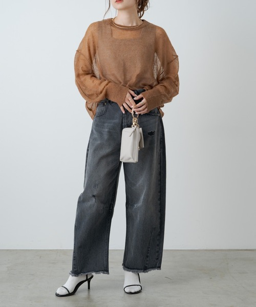 PUAL CE CIN（ピュアルセシン）の「シアーモヘアクロップドニットプルオーバー（ニット/セーター・レディース・ブラウン/ブラック/ベージュ・FREE）」の16枚目の写真