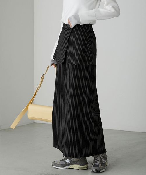 ★トミカ★ebure☆マナードストライプウエストゴムボリュームスカート他 ロングスカート ティアード ゆったりウエストゴム[品番：COCW0005833