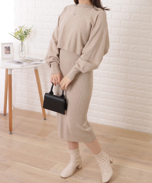Lace Ladies(レースレディース)の「リブニットワンピ×クロップドトップスセットアップ(ワンピース・レディース・ベージュ/アイボリー/ブラック・FREE)」の3枚目の写真
