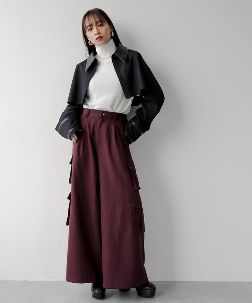 HARE（ハレ）の「フェイクレザーキリカエショートシャツ(HARE)（シャツ/ブラウス・レディース・グレー/ブラック・FREE）」の3枚目の写真