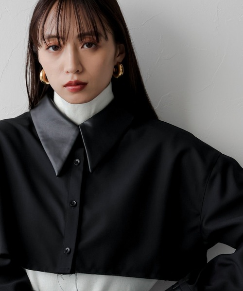 HARE（ハレ）の「フェイクレザーキリカエショートシャツ(HARE)（シャツ/ブラウス・レディース・グレー/ブラック・FREE）」の9枚目の写真