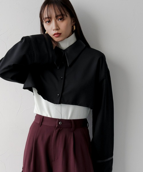 HARE（ハレ）の「フェイクレザーキリカエショートシャツ(HARE)（シャツ/ブラウス・レディース・グレー/ブラック・FREE）」の10枚目の写真