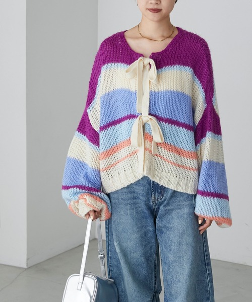 forksy.（フォルクシー）の「【forksy.】モヘアマルチボーダーボリュームスリーブカーディガン（カーディガン/ボレロ・レディース・パープル系/レッド系・FREE）」の11枚目の写真