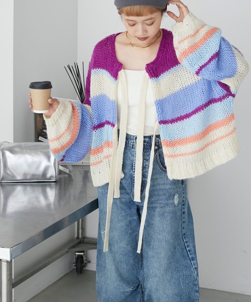 forksy.（フォルクシー）の「【forksy.】モヘアマルチボーダーボリュームスリーブカーディガン（カーディガン/ボレロ・レディース・パープル系/レッド系・FREE）」の12枚目の写真