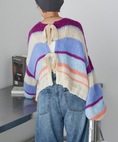 forksy.（フォルクシー）の「【forksy.】モヘアマルチボーダーボリュームスリーブカーディガン（カーディガン/ボレロ・レディース・パープル系/レッド系・FREE）」の17枚目の写真